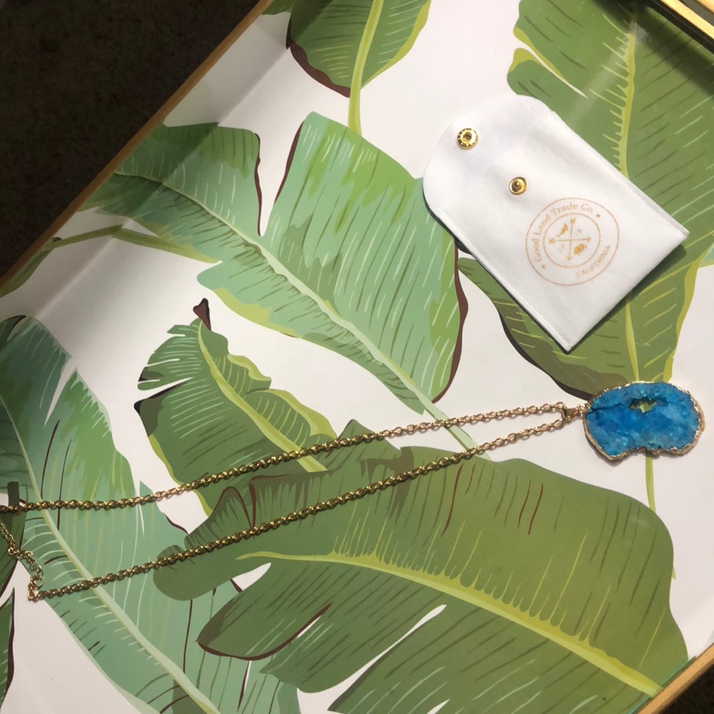 Brand new blue gold plated agate necklace!